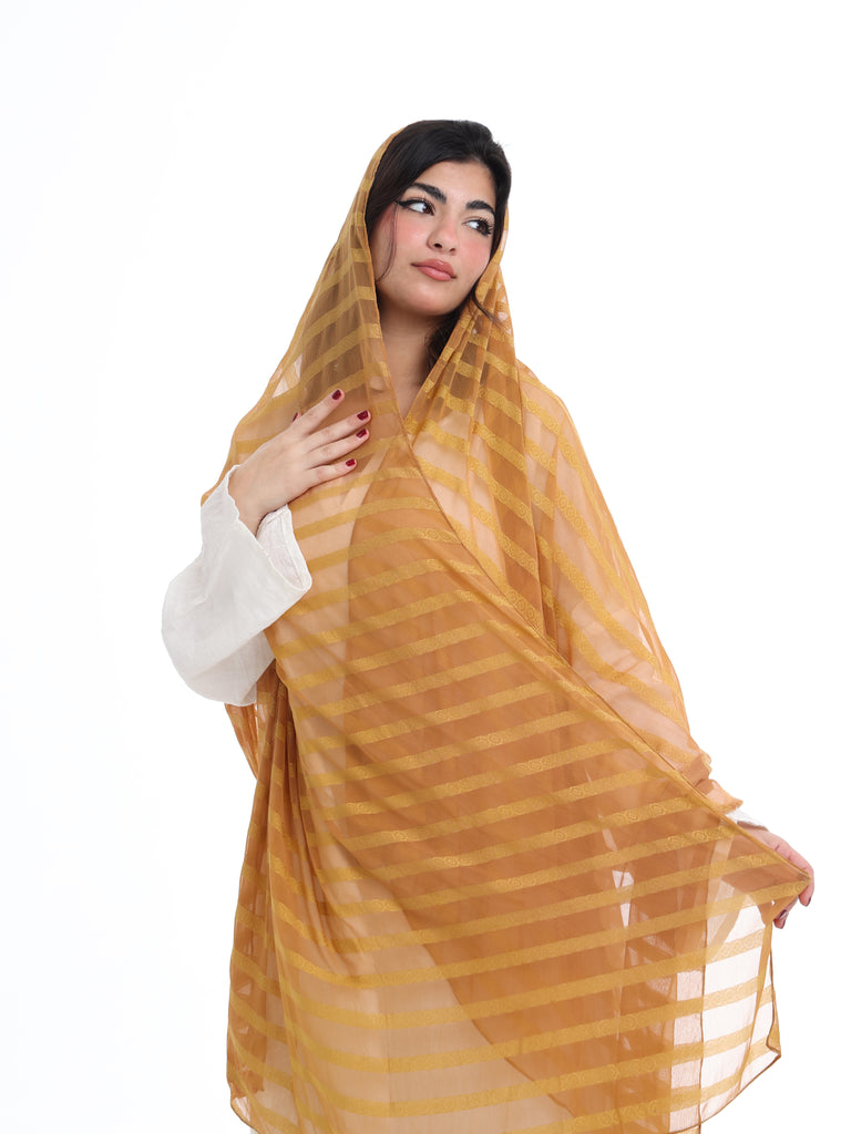 SR01_04 شيله مطرزة ذهبية عريضة