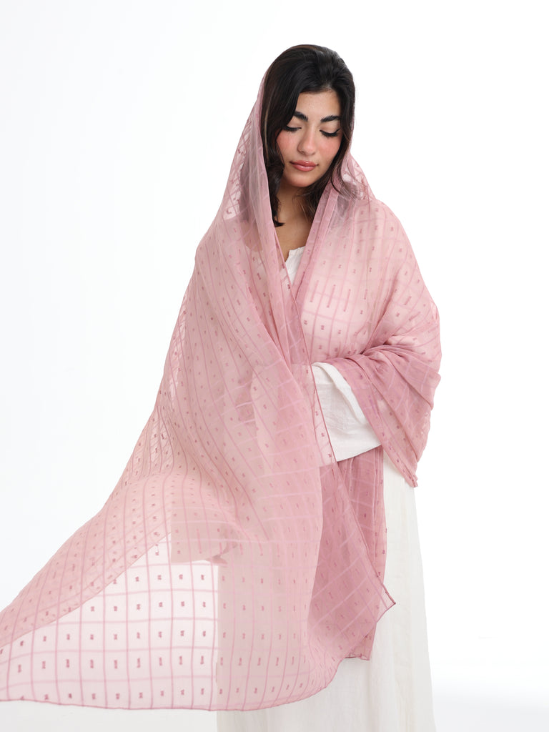 GR01_05 شيله مطرزة وردية عريضة